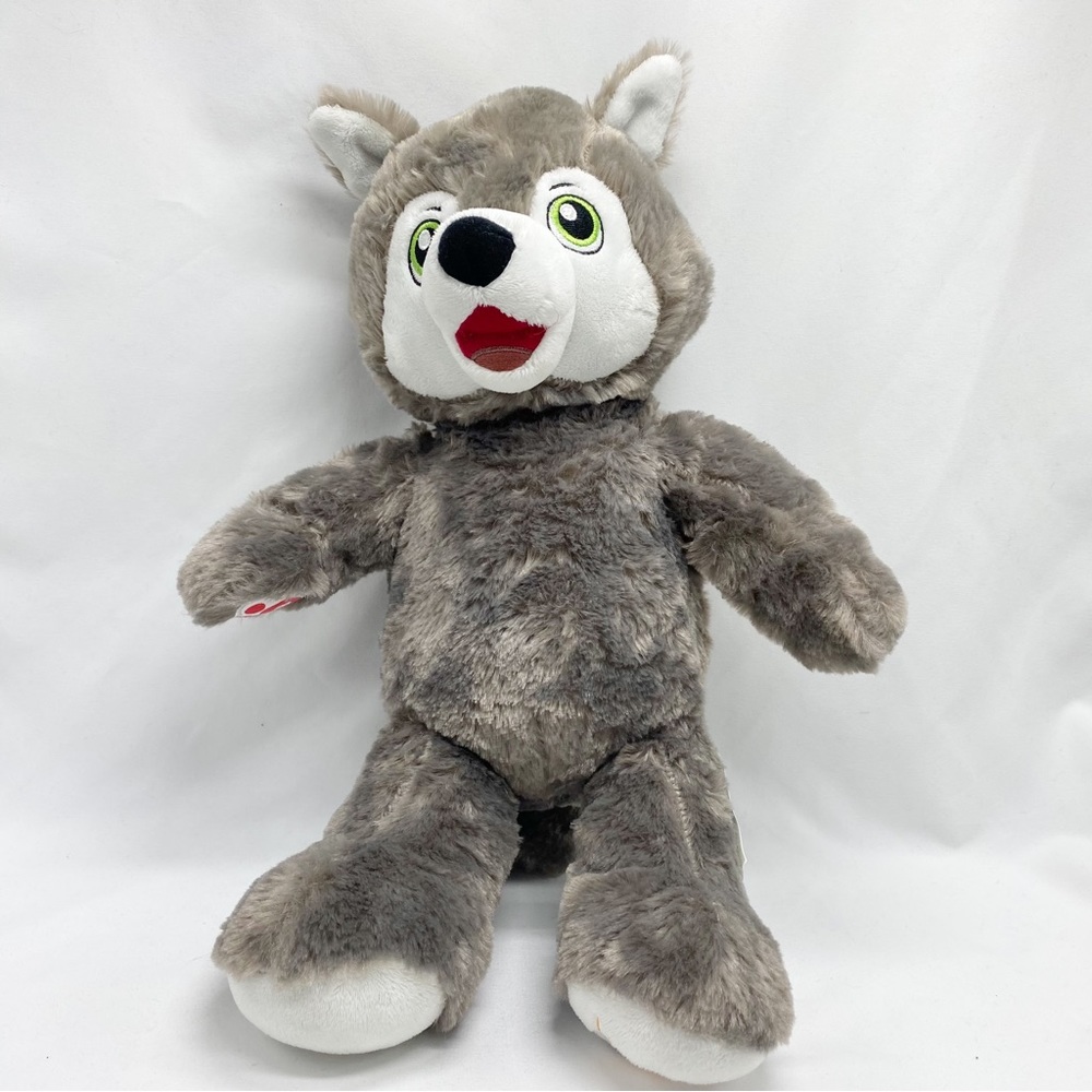 Build A Bear Wiley the Wolf 16" Plush Gray Stuffed Animal Toy Big Green Eyes